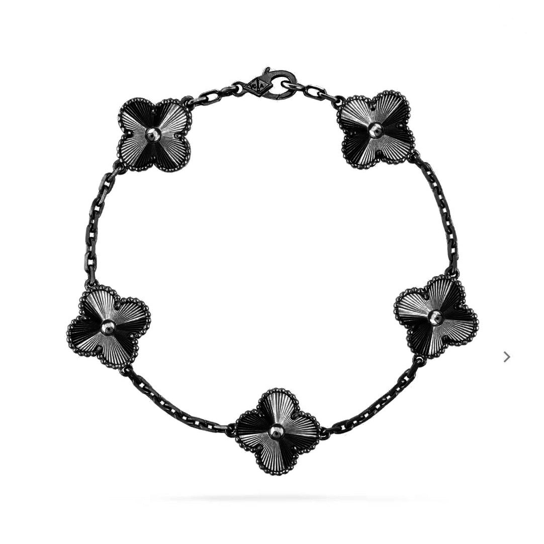 [Lunabriance]CLOVER 5 MOTIF BLACK BRACELET