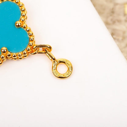 [Lunabriance]CLOVER 5 MOTIF TURQUOISE DIAMOND GOLD BRACELET