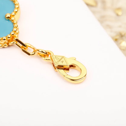 [Lunabriance]CLOVER 5 MOTIF TURQUOISE DIAMOND GOLD BRACELET