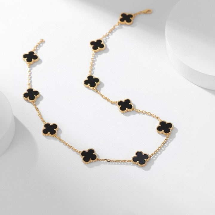 [Lunabriance]CLOVER 10 MOTIFS ONYX NECKLACE