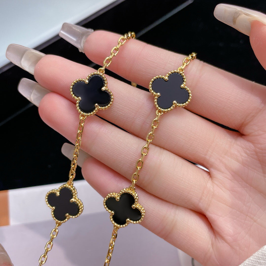 [Lunabriance]CLOVER 10 MOTIFS ONYX NECKLACE