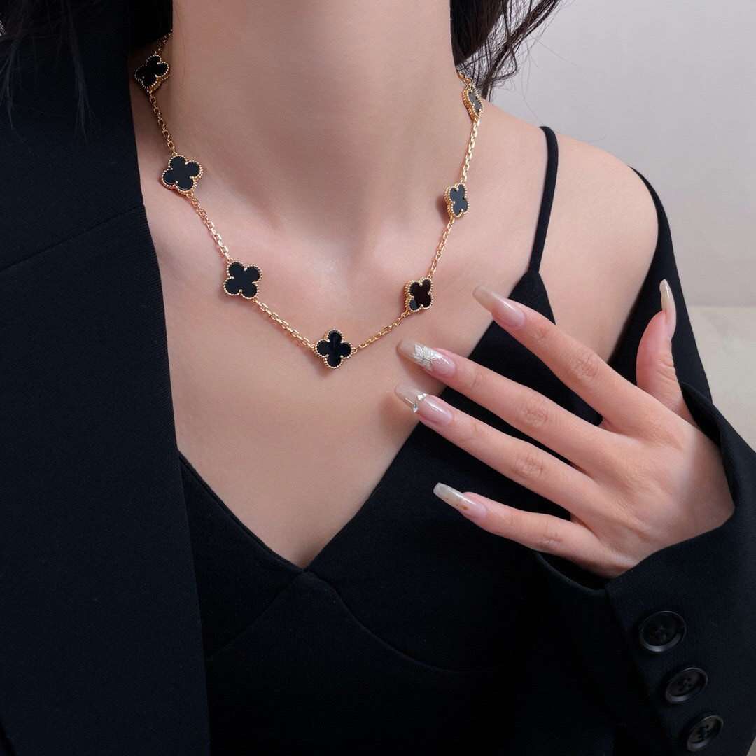 [Lunabriance]CLOVER 10 MOTIFS ONYX NECKLACE