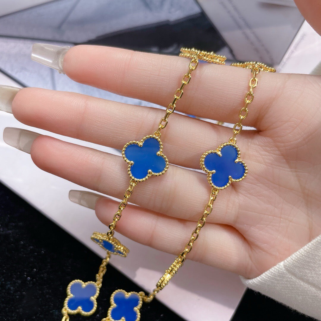 [Lunabriance]CLOVER 10 MOTIFS BLUE AGATE NECKLACE