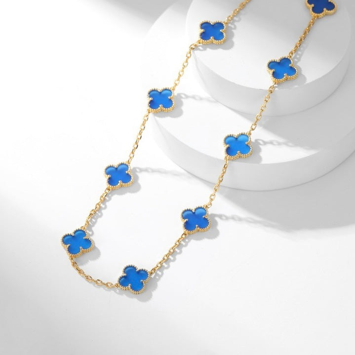 [Lunabriance]CLOVER 10 MOTIFS BLUE AGATE NECKLACE