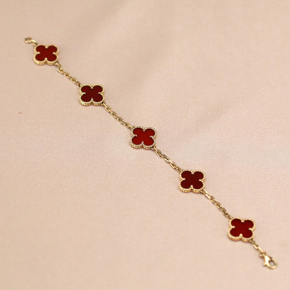 [Luna Brilliance] CLOVER 5 MOTIF RED CORNELIAN BRACELET COLLECTION