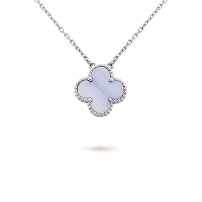 [Lunabriance]CLOVER 15MM BLUE CHALCEDONY NECKLACE SILVER