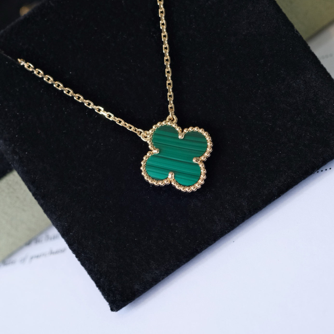 [Lunabriance]CLOVER 15MM MALACHITE SINGLE FLOWER  NECKLACE