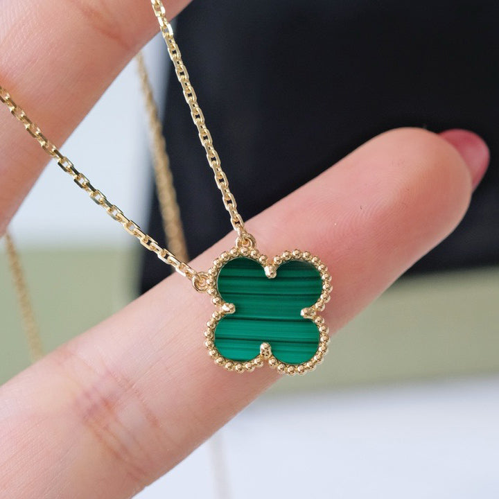 [Lunabriance]CLOVER 15MM MALACHITE SINGLE FLOWER  NECKLACE