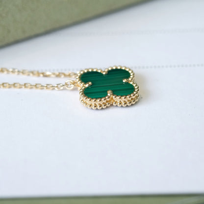 [Lunabriance]CLOVER 15MM MALACHITE SINGLE FLOWER  NECKLACE