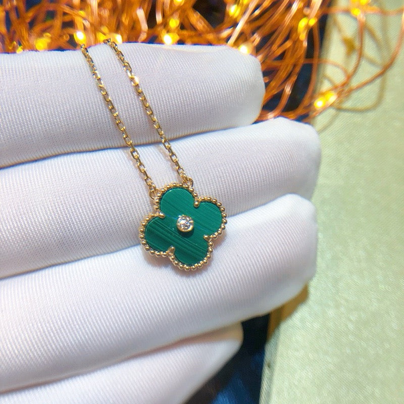 [Lunabriance]CLOVER 15MM DIAMOND TURQUOISE NECKLACE