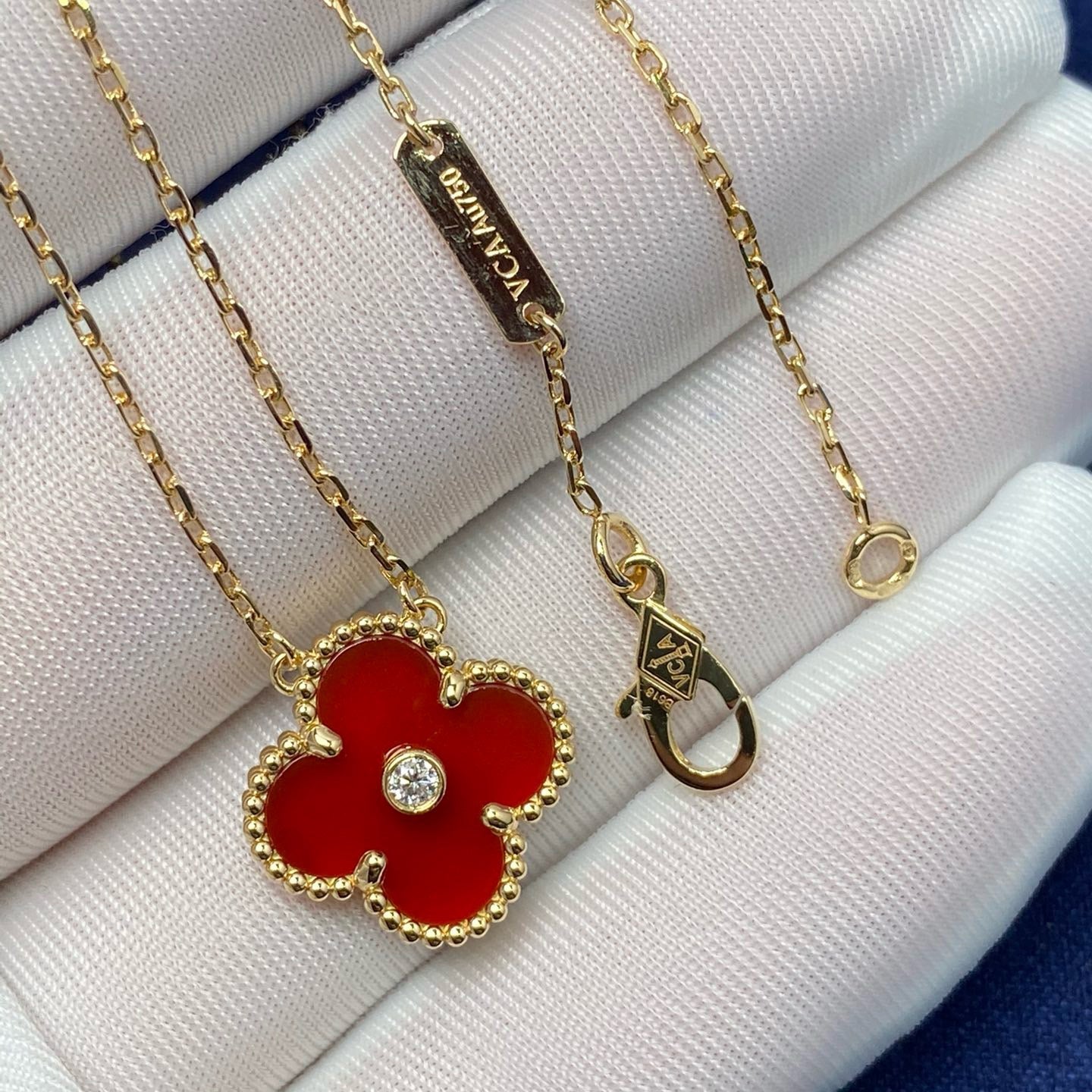 [Lunabriance]CLOVER 15MM DIAMOND CARNELIAN NECKLACE