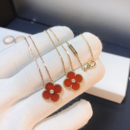 [Lunabriance]CLOVER 15MM DIAMOND CARNELIAN NECKLACE