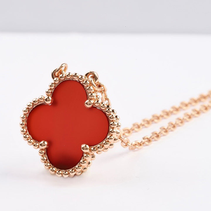 [Lunabriance]CLOVER 15MM CARNELIAN SINGLE FLOWER NECKLACE