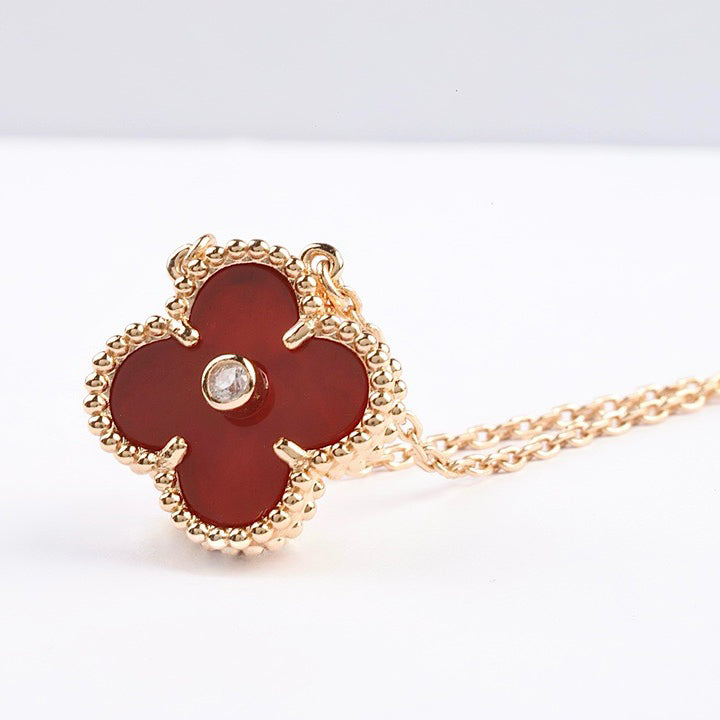 [Lunabriance]CLOVER 15MM DIAMOND CARNELIAN NECKLACE