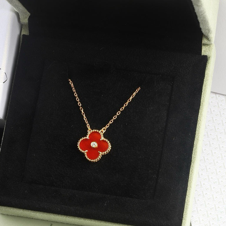 [Lunabriance]CLOVER 15MM DIAMOND CARNELIAN NECKLACE