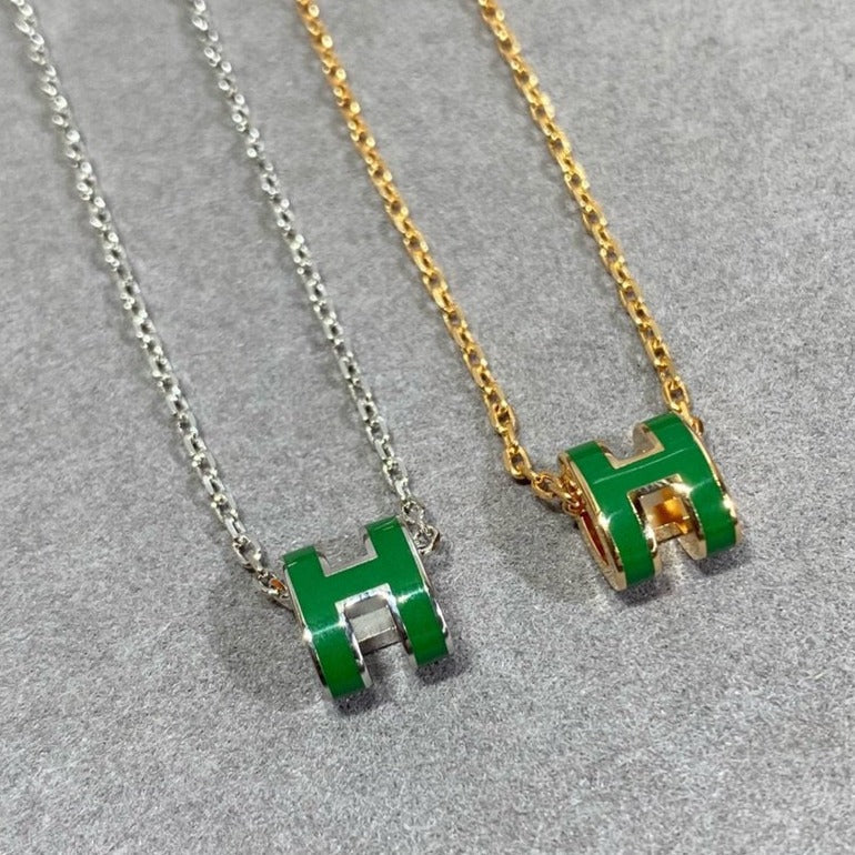 [Lunabriance]POP H GREEN NECKLACE SILVER AND GOLD