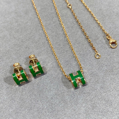 [Lunabriance]POP H GREEN NECKLACE SILVER AND GOLD