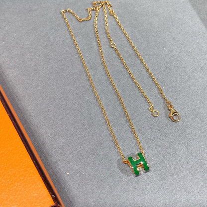 [Lunabriance]POP H GREEN NECKLACE SILVER AND GOLD