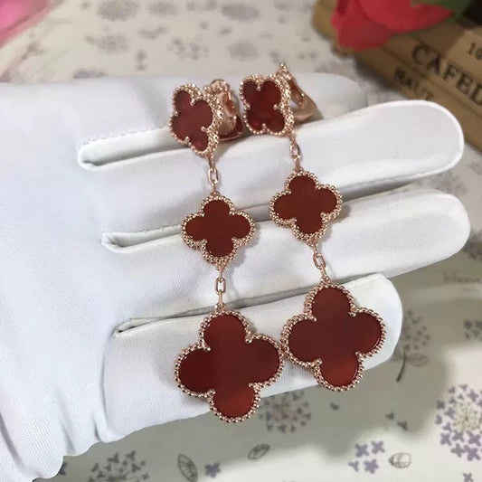 [Lunabriance]CLOVER 3 MOTIF CARNELIAN DROP EARRINGS