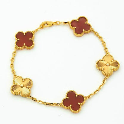 [Lunabriance]CLOVER  5 MOTIFS CARNELIAN GOLD BRACELET