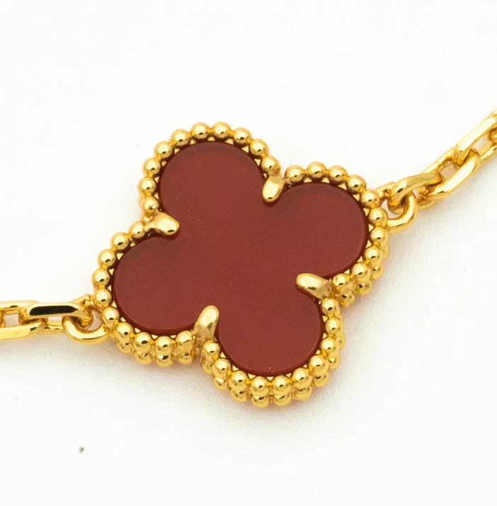 [Lunabriance]CLOVER  5 MOTIFS CARNELIAN GOLD BRACELET