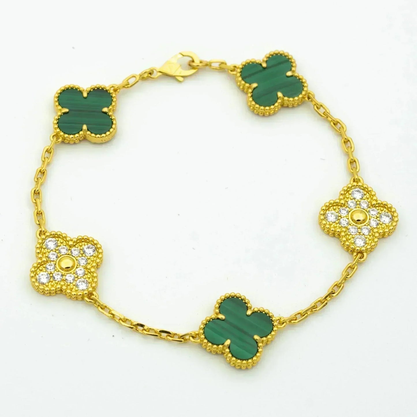 [Lunabriance]CLOVER  5 MOTIF MALACHITE DIAMOND BRACELET