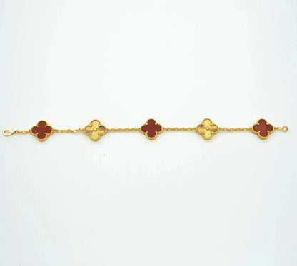 [Lunabriance]CLOVER  5 MOTIFS CARNELIAN GOLD BRACELET