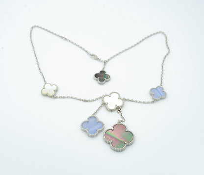 [Lunabriance]CLOVER MOP CHALCEDONY NECKLACE SILVER 6 MOTIF