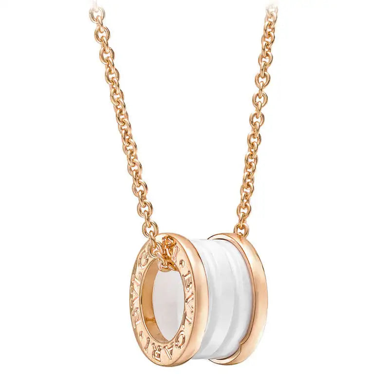 [Lunabriance]ZERO 1 WHITE CERAMIC PINK GOLD DIAMOND NECKLACE