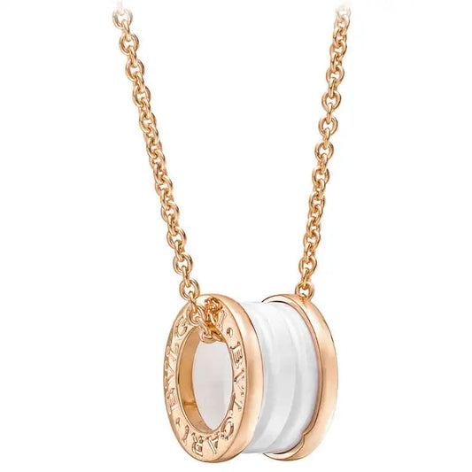 [Lunabriance]ZERO 1 WHITE CERAMIC PINK GOLD DIAMOND NECKLACE