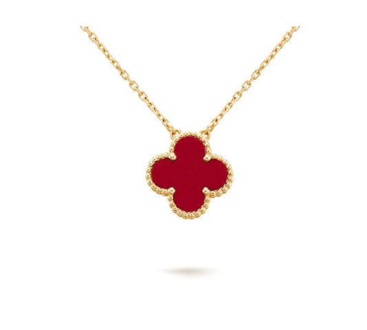 [Lunabriance]CLOVER 15MM CARNELIAN SINGLE FLOWER NECKLACE