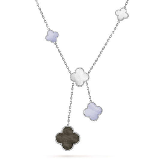 [Lunabriance]CLOVER MOP CHALCEDONY NECKLACE SILVER 6 MOTIF