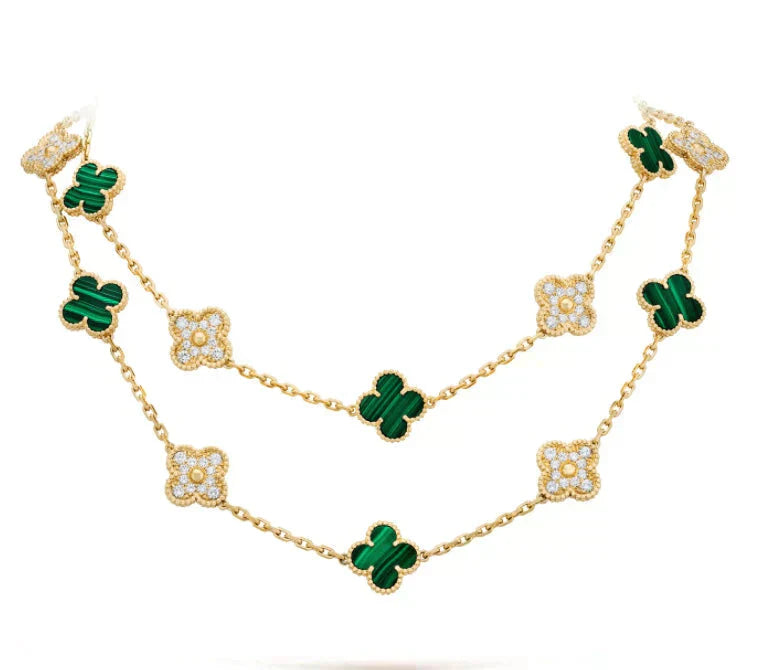 [Lunabriance]CLOVER 20 MOTIFS MALACHITE DIAMOND NECKLACE