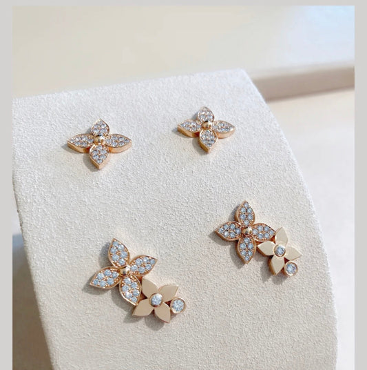 [Lunabriance]STAR BLOSSOM STUD EARRINGS PINK GOLD DIAMONDS