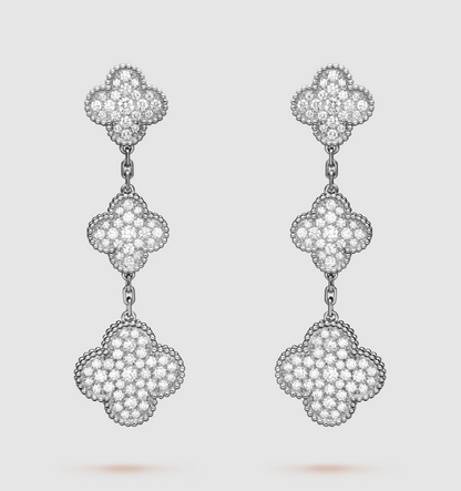 [Lunabriance]CLOVER 3 MOTIF DIAMOND SILVER DROP EARRINGS