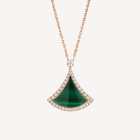 [Luna Brilliance]DREAM MALACHITE DIAMOND PAVED PINK GOLD NECKLACE