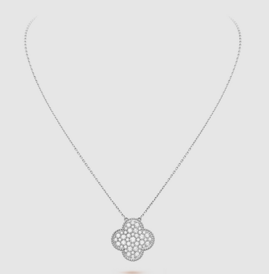 [Lunabriance]CLOVER 25MM LARGE PENDANT DIAMOND PAVED SILVER NECKLACE