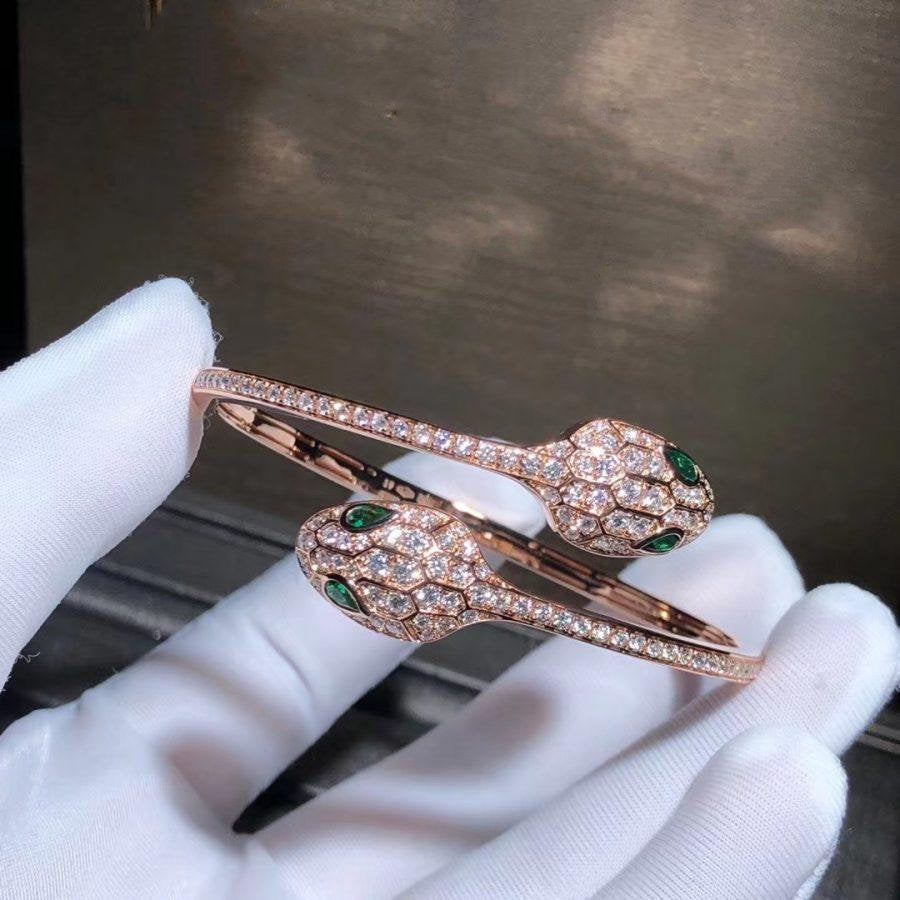 [Lunabriance]SERPENTI BRACELET PINK GOLD MALACHITE DIAMOND DOUBLE SNAKE