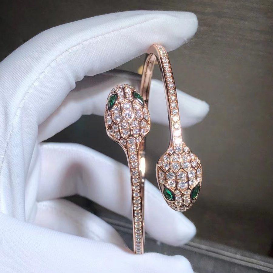 [Lunabriance]SERPENTI BRACELET PINK GOLD MALACHITE DIAMOND DOUBLE SNAKE