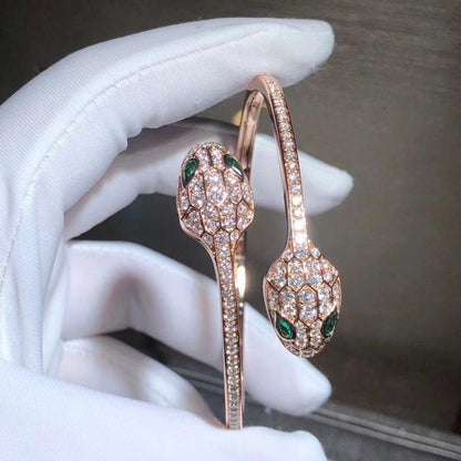 [Lunabriance]SERPENTI BRACELET PINK GOLD MALACHITE DIAMOND DOUBLE SNAKE