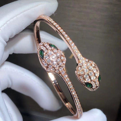 [Lunabriance]SERPENTI BRACELET PINK GOLD MALACHITE DIAMOND DOUBLE SNAKE