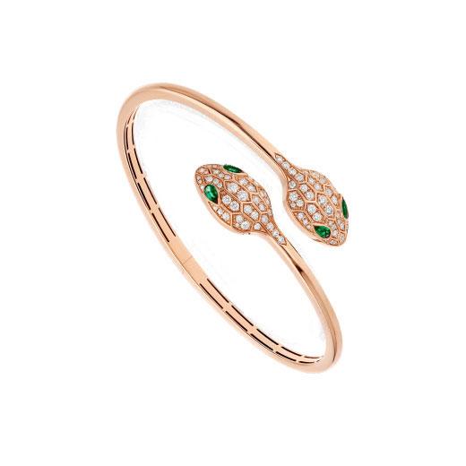 [Luna Brilliance]SERPENTI BRACELET PINK GOLD MALACHITE DIAMOND DOUBLE SNAKE