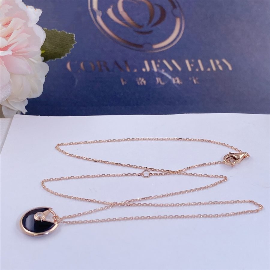 [Lunabriance]AMULETTE ROSE GOLD ONYX NECKLACE