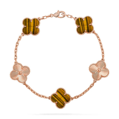 [Luna Brilliance]CLOVER 5 MOTIFS TIGER EYE BRACELET COLLECTION