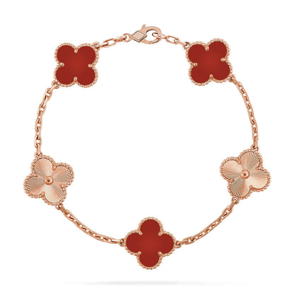 [Luna Brilliance] CLOVER 5 MOTIF RED CORNELIAN BRACELET COLLECTION