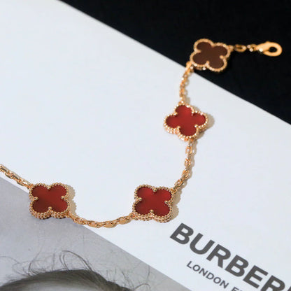 [Luna Brilliance] CLOVER 5 MOTIF RED CORNELIAN BRACELET COLLECTION