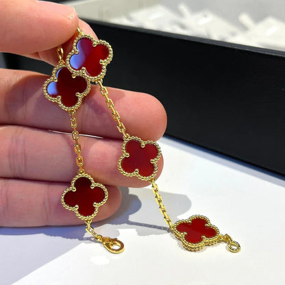 [Luna Brilliance] CLOVER 5 MOTIF RED CORNELIAN BRACELET COLLECTION