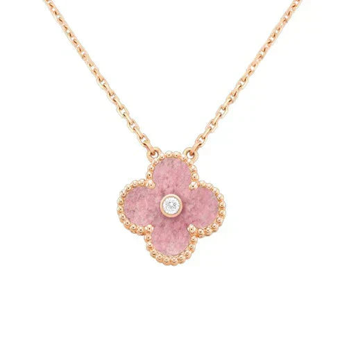 [Lunabriance]CLOVER 15MM DIAMOND RHODONITE NECKLACE