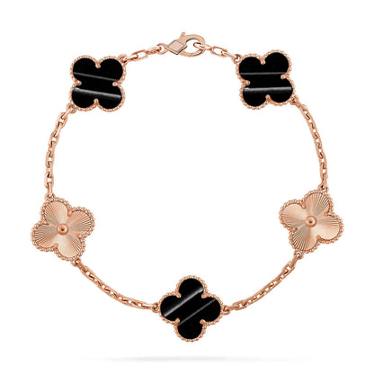 [Luna Brilliance]THICK GOLD-PLATED CUSTOM SIZE EDITION CLOVER LASER ROSE GOLD BRACELET COLLECTION,5 MOTIFS