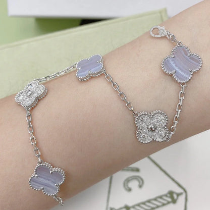 [Luna Brilliance]CLOVER 5 MOTIF PURPLE CHALCEDONY BRACELET COLLECTION